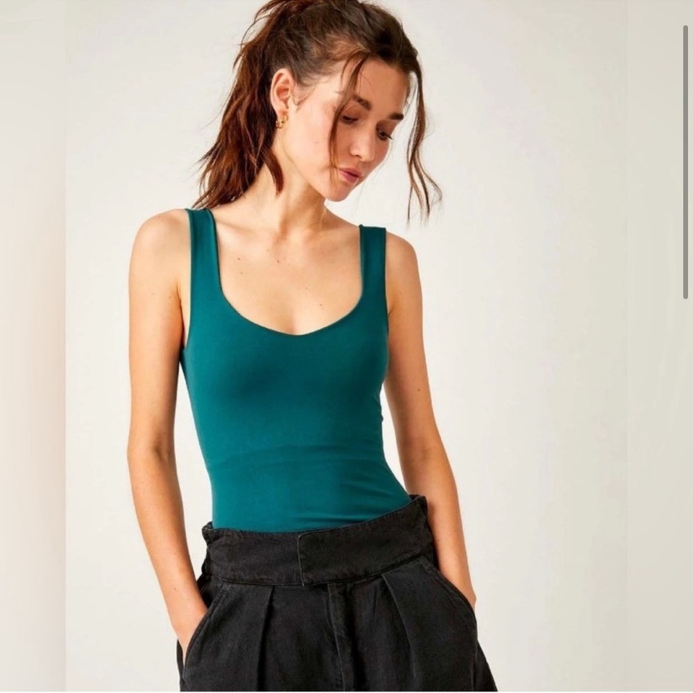 Free People Bodysuit Pine Color Sleeveless Fitted size M-L
